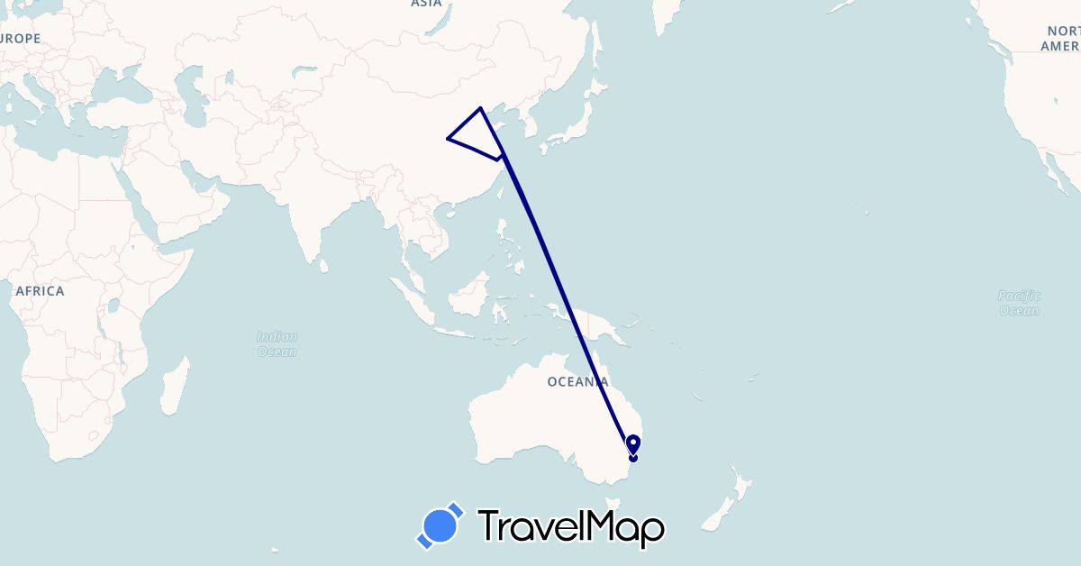 TravelMap itinerary: driving in Australia, China (Asia, Oceania)